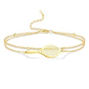 Tennis Racket Bracelet for Women Men Dainty Adjustable Racket Charm Layering